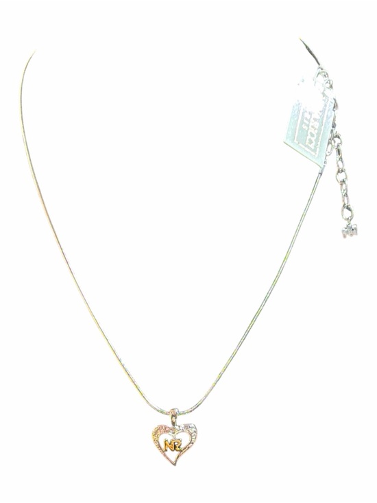 Nina Ricci Jewelry - VTG Nina Ricci Rhodium Swarovski Crystal Open Heart NR Monogram Necklace NWT